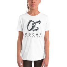 Load image into Gallery viewer, Youth T-Shirt with black OS logo (white, grey, blue, berry)