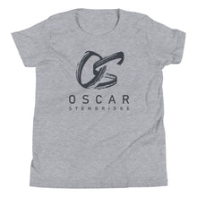 Load image into Gallery viewer, Youth T-Shirt with black OS logo (white, grey, blue, berry)