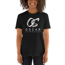 Load image into Gallery viewer, Adult Short-Sleeve Unisex T-Shirt with white OS logo (black, dark heather)